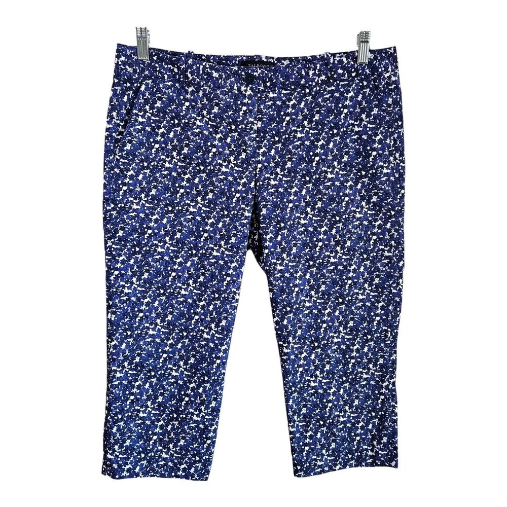 TALBOTS Women's Petite 14 14P Capri Pants Ditsy Blue Floral Cotton Blend 34 x 19